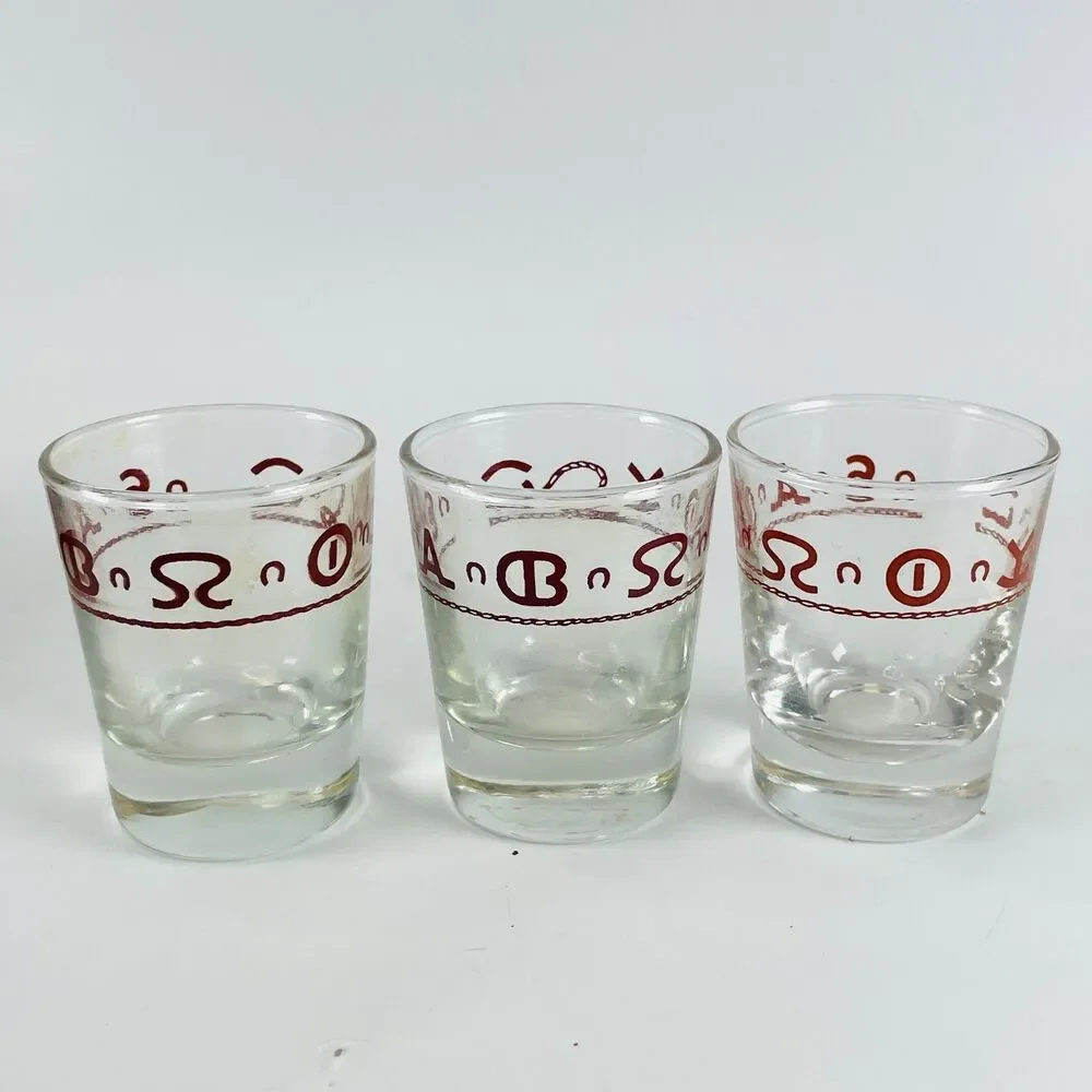 3 Vintage Libbey Bamco Western Shot Glasses MCM Tooled Leather Wraps Barware